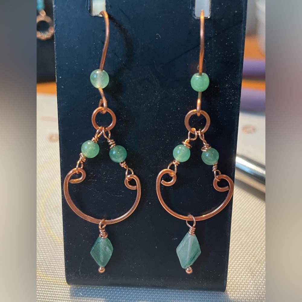 Hand Crafted Copper and Green aventurine Earrings